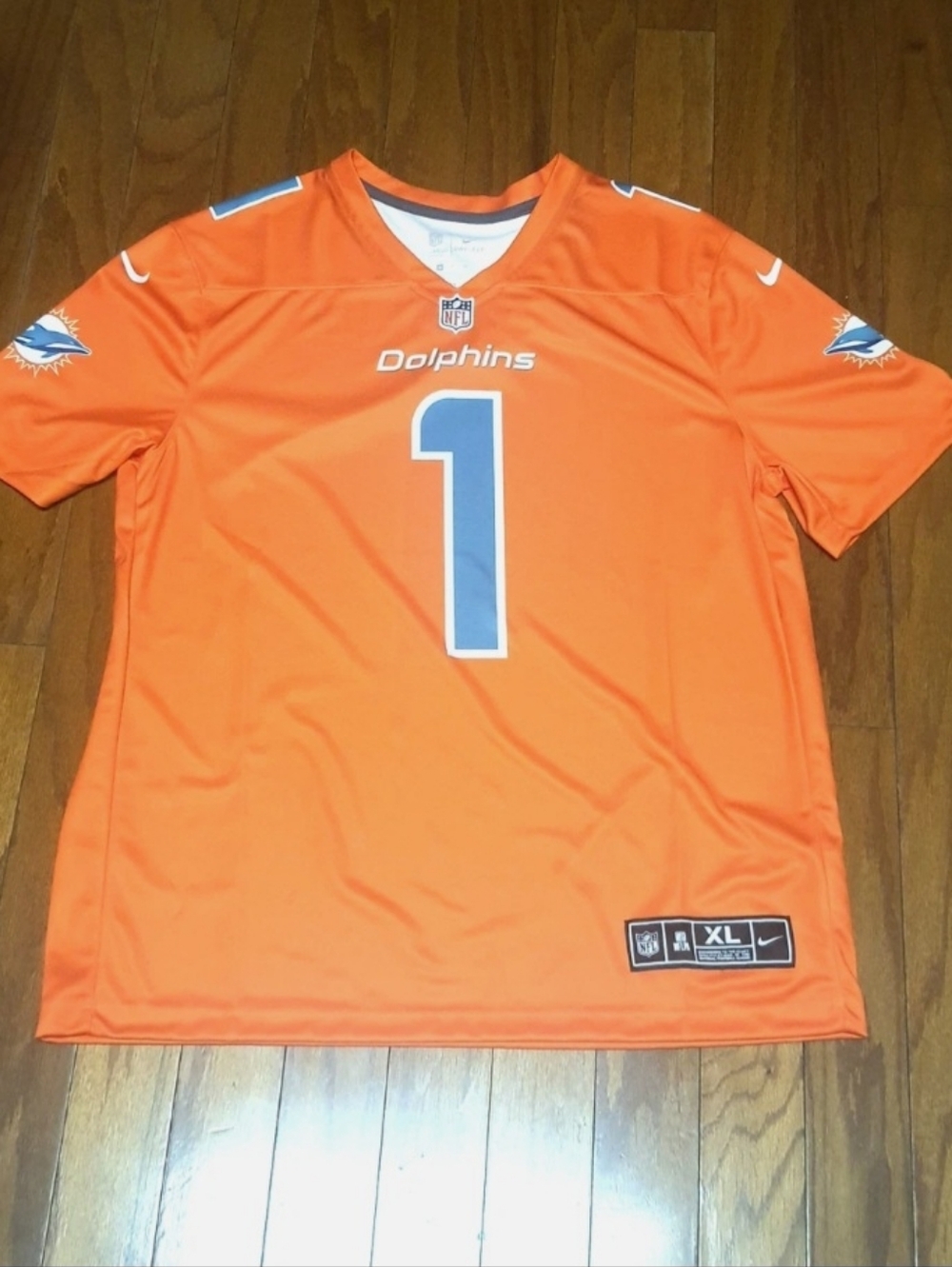 Nike Orange Dolphins #1 Football Jersey with Teal Accents